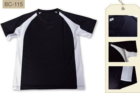 台中團體服-雙色V領短袖 BC-115,排汗T-SHIRT,材質 : 100%POLYESTER,顏色 : 白色、黑色、酒紅、寶藍、鐵灰